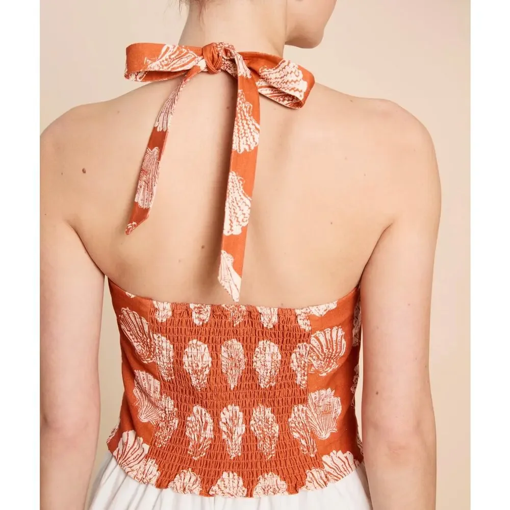 $169 New Kourt Dixie Sanibel sunset linen halter top blouse size 2